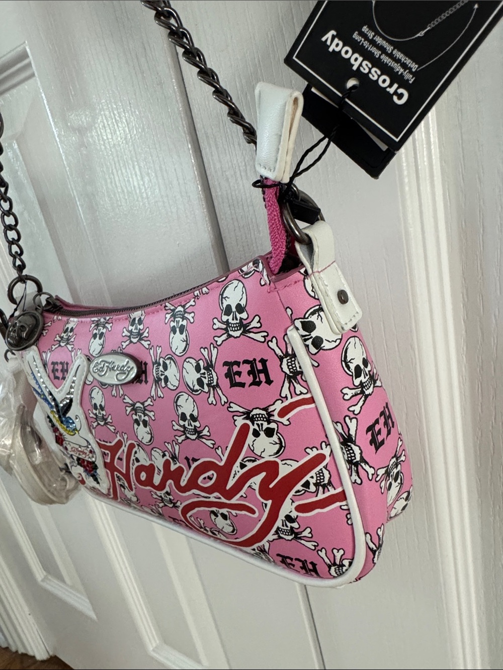 Ed Hardy Pink Skull Print Mini Shoulder Bag Crossbody bag NWT - Picture 4 of 9